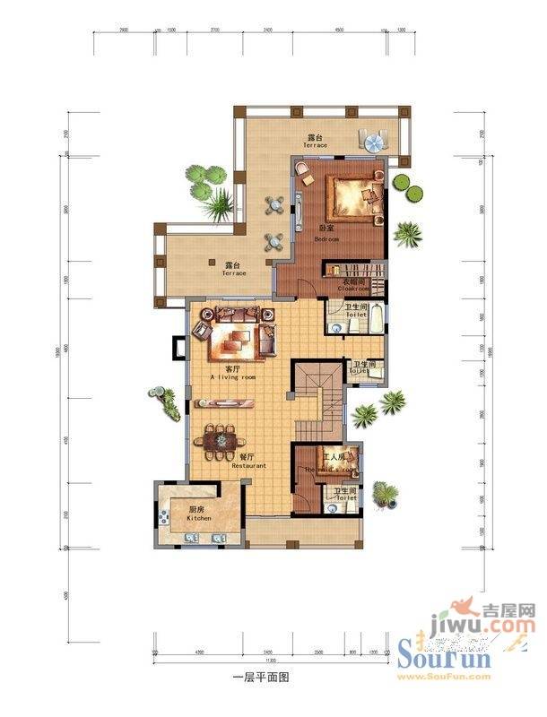 云南华侨城2室2厅3卫200㎡户型图