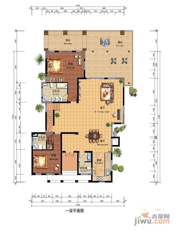 云南华侨城2室2厅3卫313㎡户型图