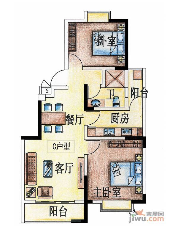 盛泰公园盛世2室2厅1卫80㎡户型图