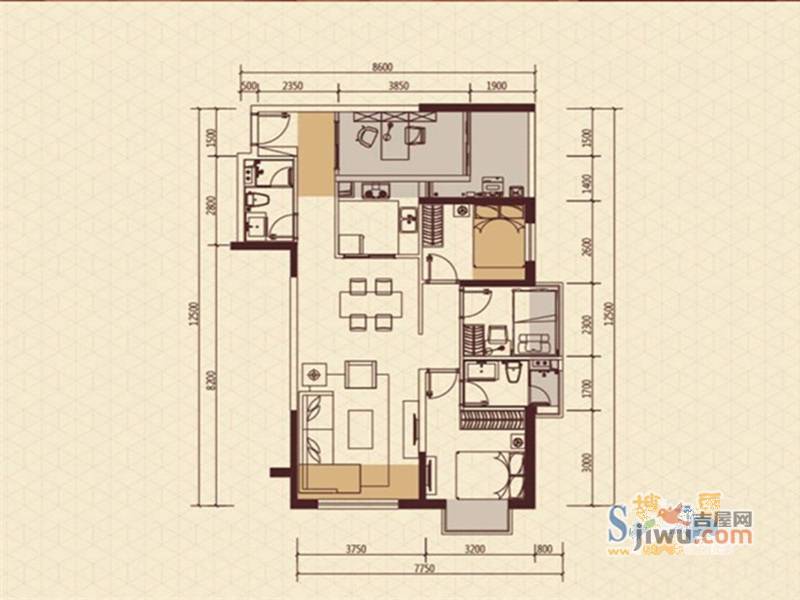 保利六合4室2厅2卫88.7㎡户型图