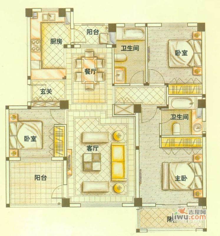 云大知城·牛津花园3室2厅2卫122.7㎡户型图