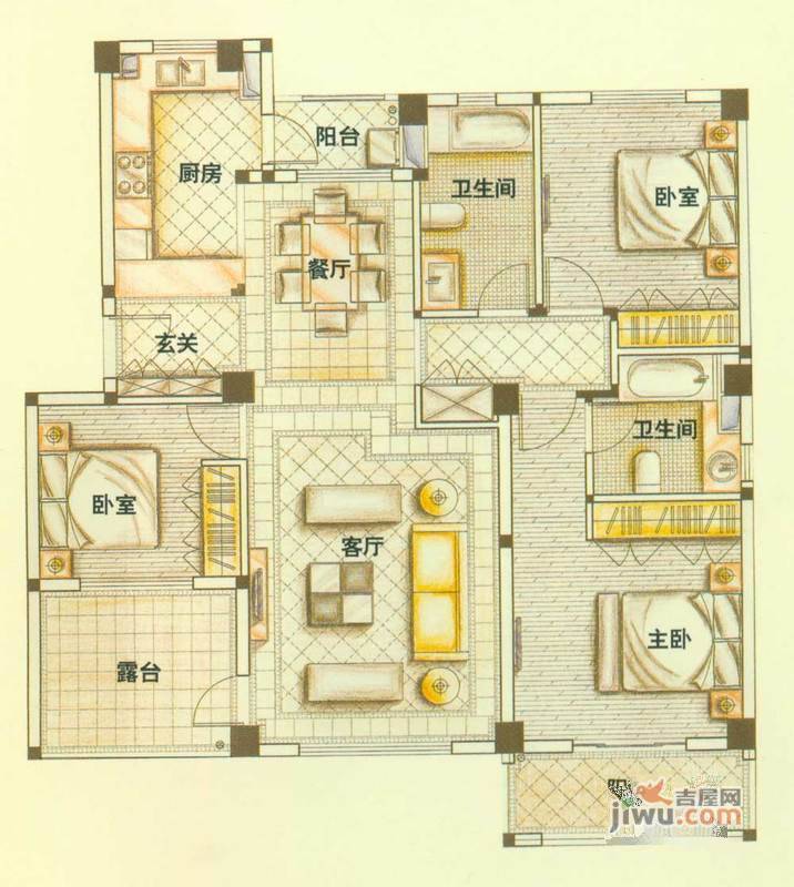 云大知城·牛津花园3室2厅2卫117.5㎡户型图