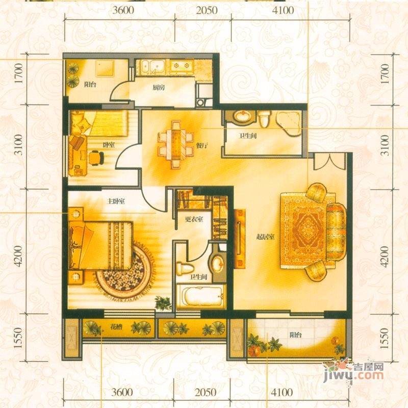 南亚之门2室2厅2卫100㎡户型图