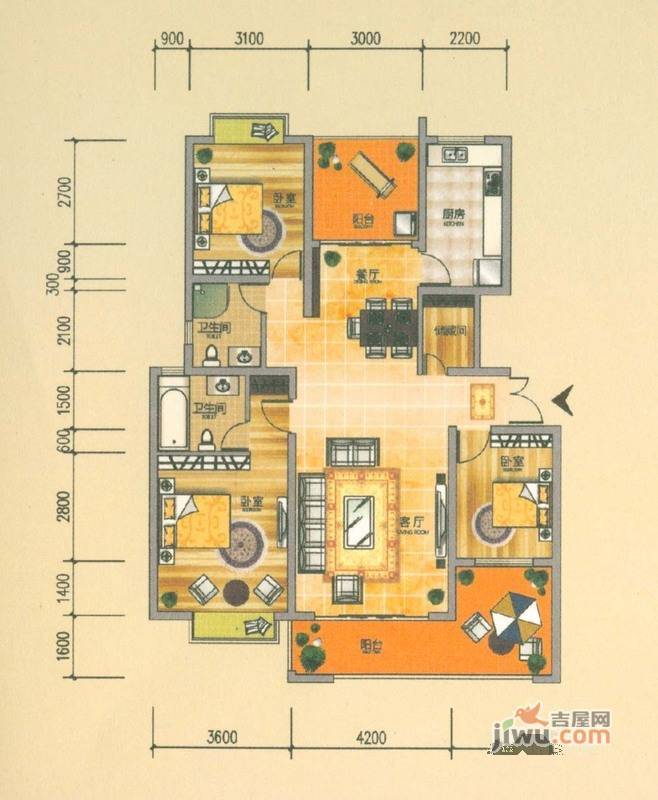 保利宁湖峰境3室2厅2卫133㎡户型图