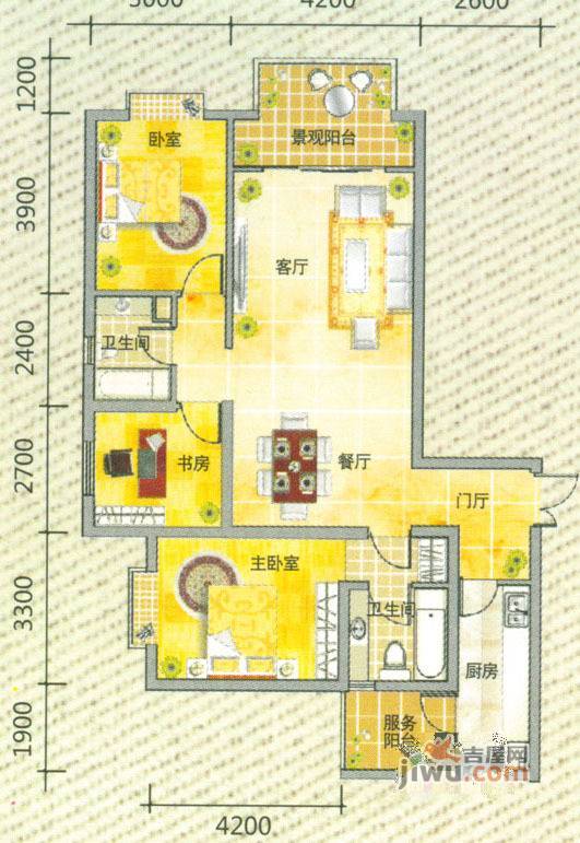 翡翠湾3室2厅2卫123.3㎡户型图