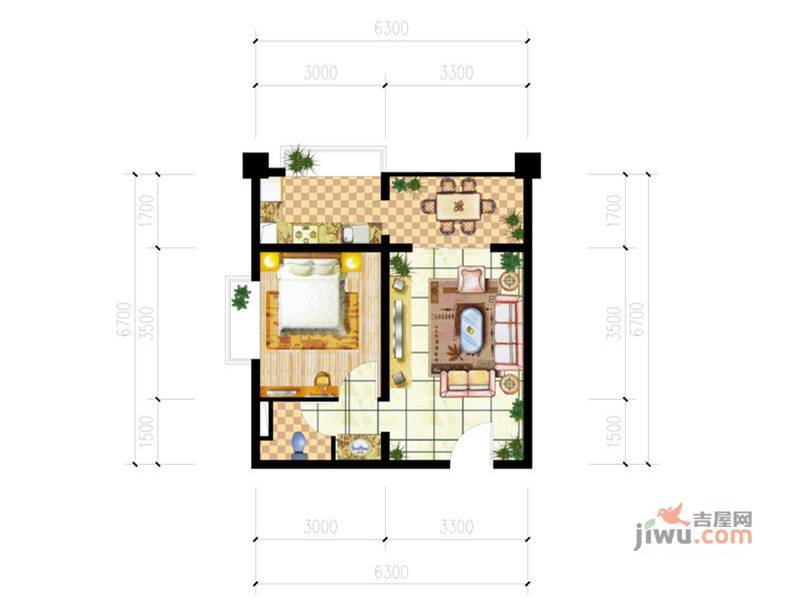 上游·北城里1室1厅1卫51㎡户型图