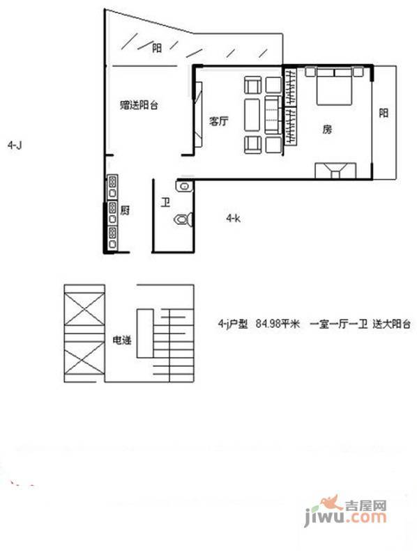 兆丰六千城1室1厅1卫户型图