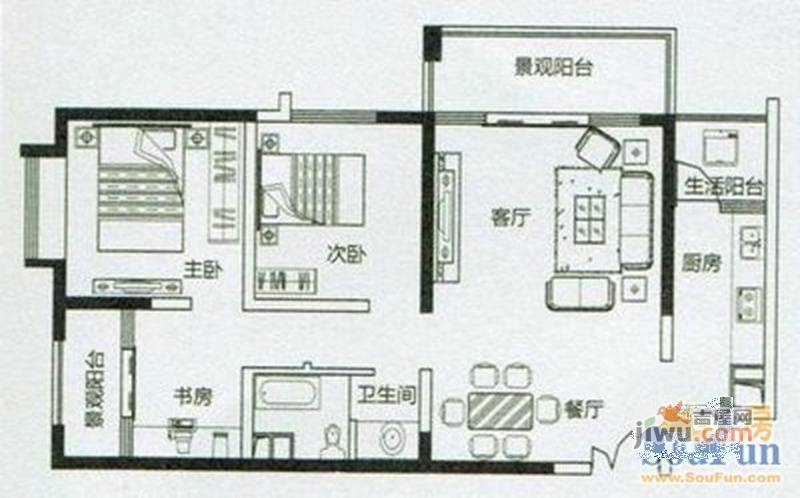 金坤世纪3室2厅1卫户型图