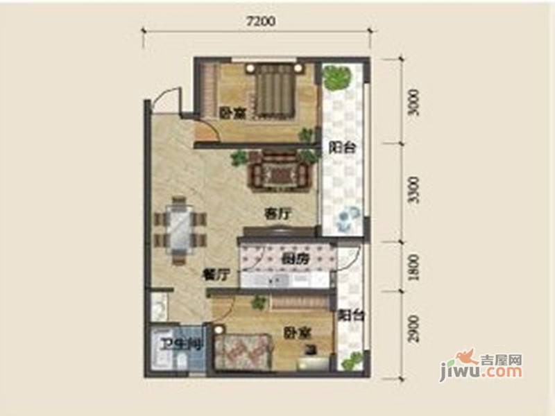 中国水电·金檀2室2厅1卫87.1㎡户型图