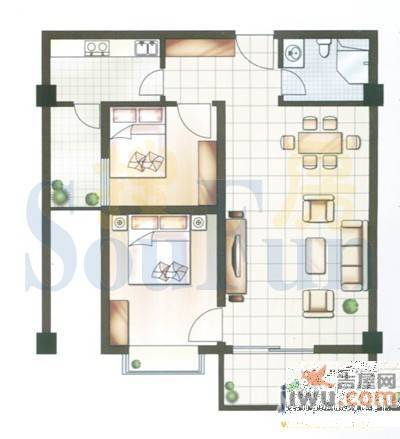 沃尔特商业城2室2厅1卫76.7㎡户型图