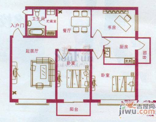 新星宇福苑3室2厅1卫123.1㎡户型图