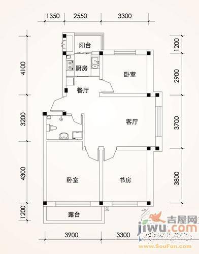 富锋清华园3室2厅1卫94.2㎡户型图