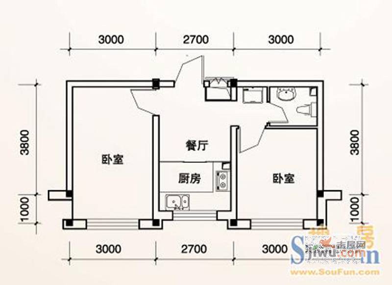 富锋清华园2室1厅1卫48.5㎡户型图