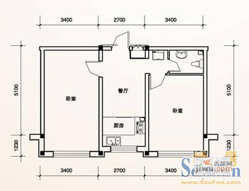 富锋清华园2室1厅1卫65.6㎡户型图