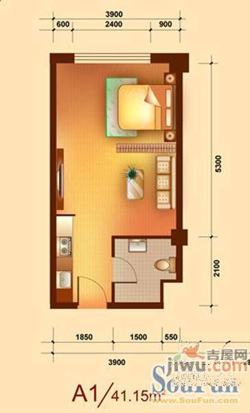 金坐标1室1厅1卫41.1㎡户型图