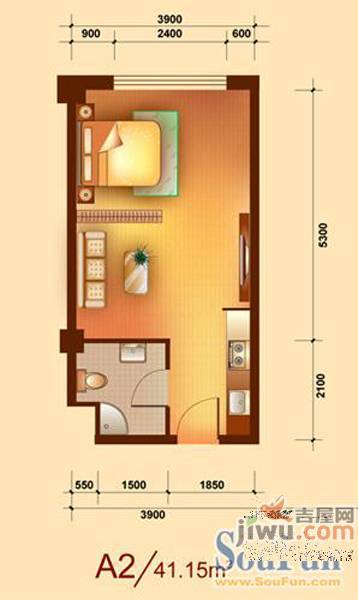 金坐标1室1厅1卫41.1㎡户型图