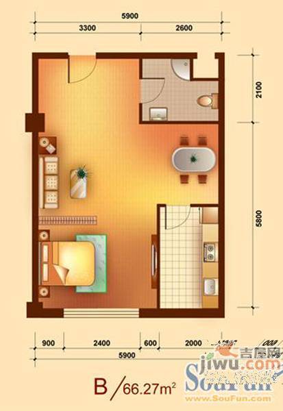 金坐标1室1厅1卫41.1㎡户型图