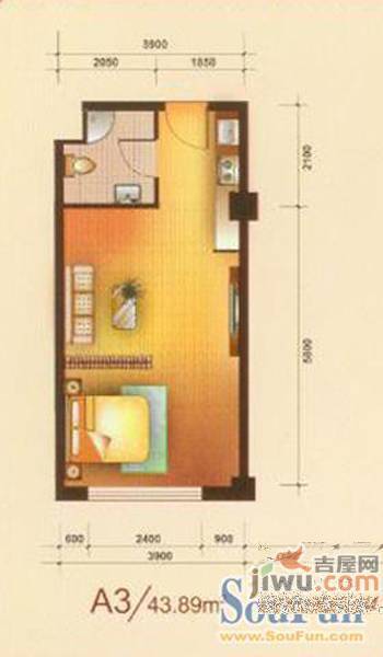 金坐标1室1厅1卫43.9㎡户型图