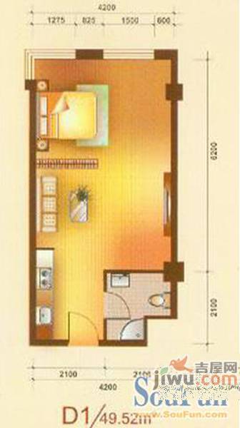 金坐标1室1厅1卫49.5㎡户型图