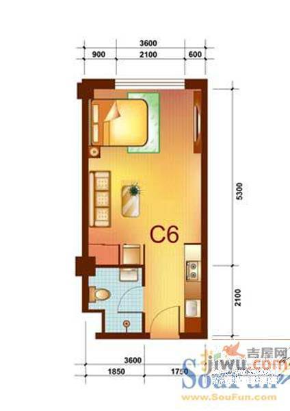 金坐标1室1厅1卫41.1㎡户型图