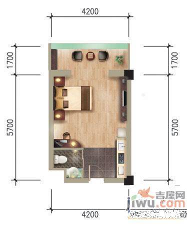 马塞公寓1室0厅1卫39.4㎡户型图