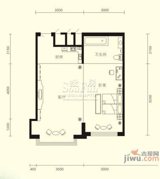 嘉和丽景1室1厅1卫58㎡户型图