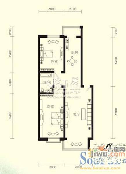 嘉和丽景2室2厅1卫91㎡户型图