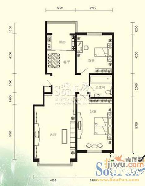 嘉和丽景2室2厅1卫120㎡户型图