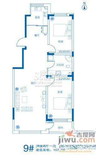 天富北苑2室2厅1卫103.7㎡户型图