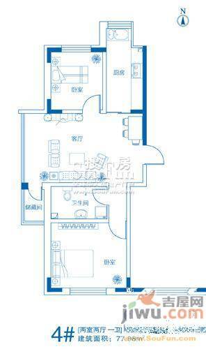 天富北苑2室2厅1卫78㎡户型图