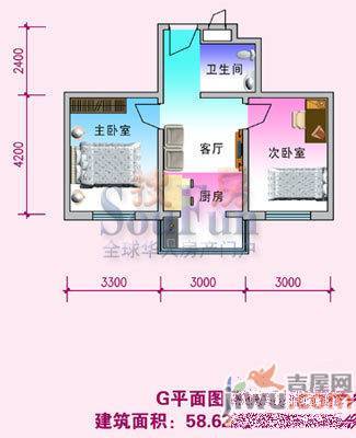 兴顺花园2室2厅1卫85.8㎡户型图