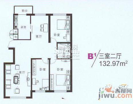 风华新苑3室2厅1卫133㎡户型图