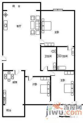 军转小区3室2厅1卫96㎡户型图