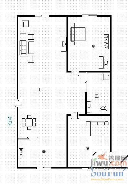 中环12区1室1厅1卫户型图