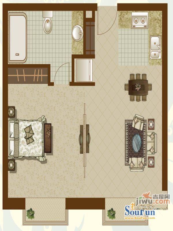 新竹花园1室1厅1卫户型图