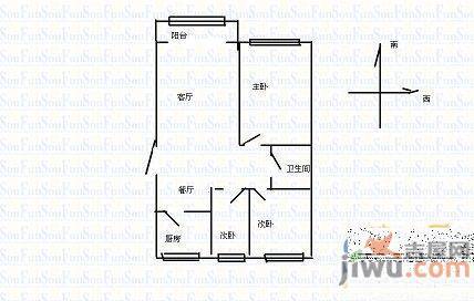 富奥花园B区2室1厅1卫户型图