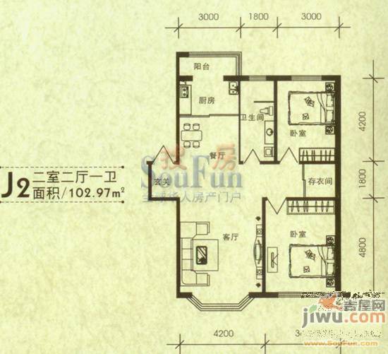 华泰世纪新城2室2厅1卫103㎡户型图