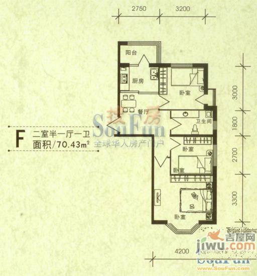 华泰世纪新城2室1厅1卫70.4㎡户型图