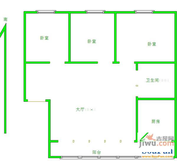 蓝天花园3室1厅1卫101㎡户型图