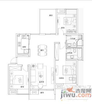 假日名都2室2厅1卫84㎡户型图