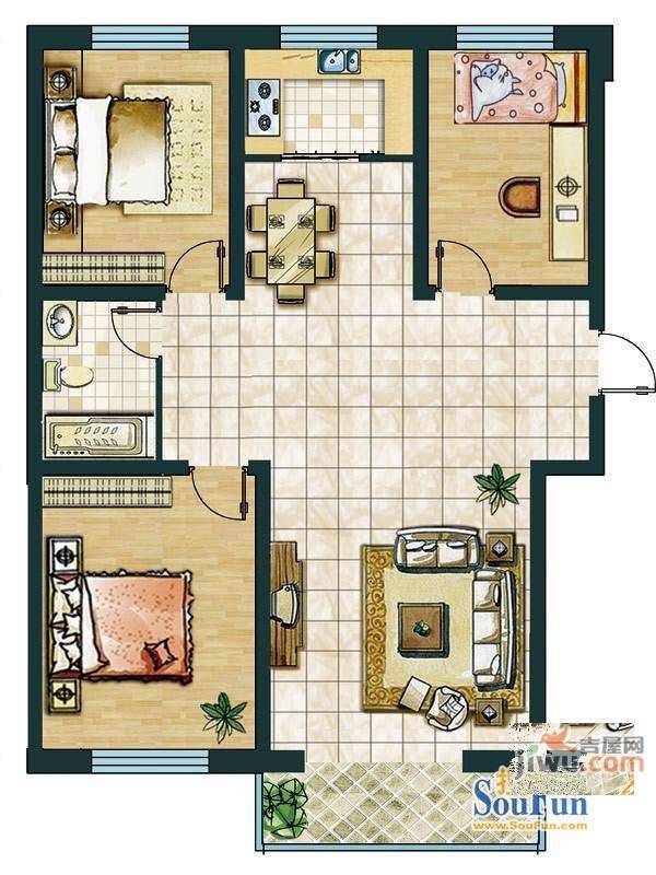 新梓林小区3室2厅1卫户型图