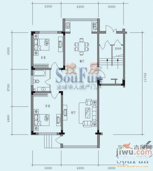 长江花园2室1厅1卫78㎡户型图