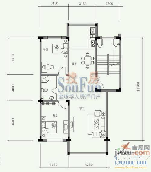 长江花园2室1厅1卫78㎡户型图