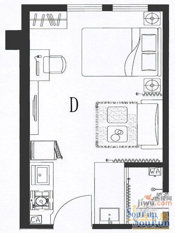 净水山庄1室1厅1卫户型图