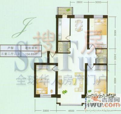 卫星嘉园3室1厅2卫135.5㎡户型图