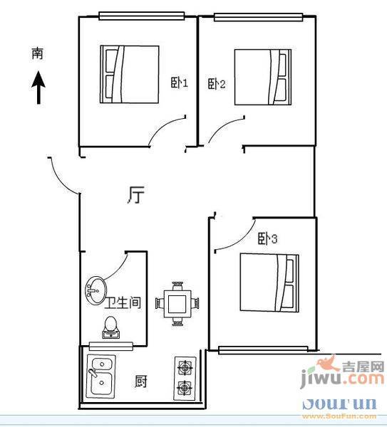 卉香花园2室2厅1卫户型图