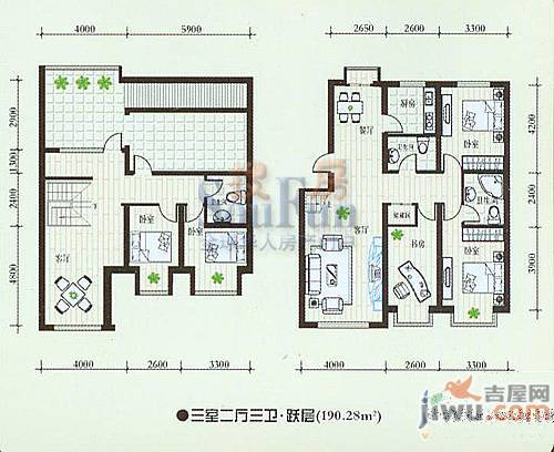 武夷嘉园2室2厅2卫129.3㎡户型图