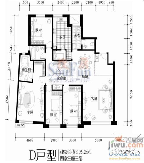 富苑华城1室1厅1卫27.8㎡户型图