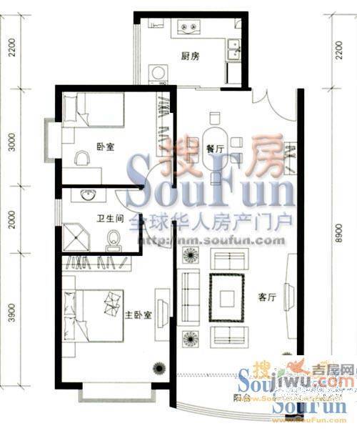 超达家园2室2厅1卫户型图