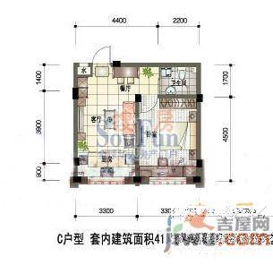 天成领寓1室1厅1卫50.8㎡户型图